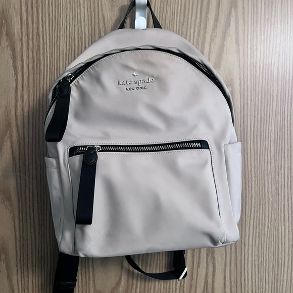 kate spade Other - kate spade light beige nylon backpack with black trim